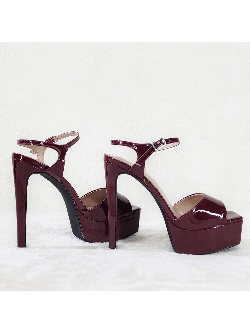 NIB Gwen Glossy Burgundy Red Patent Platform Open Toe 6" Stiletto High Heel Sho